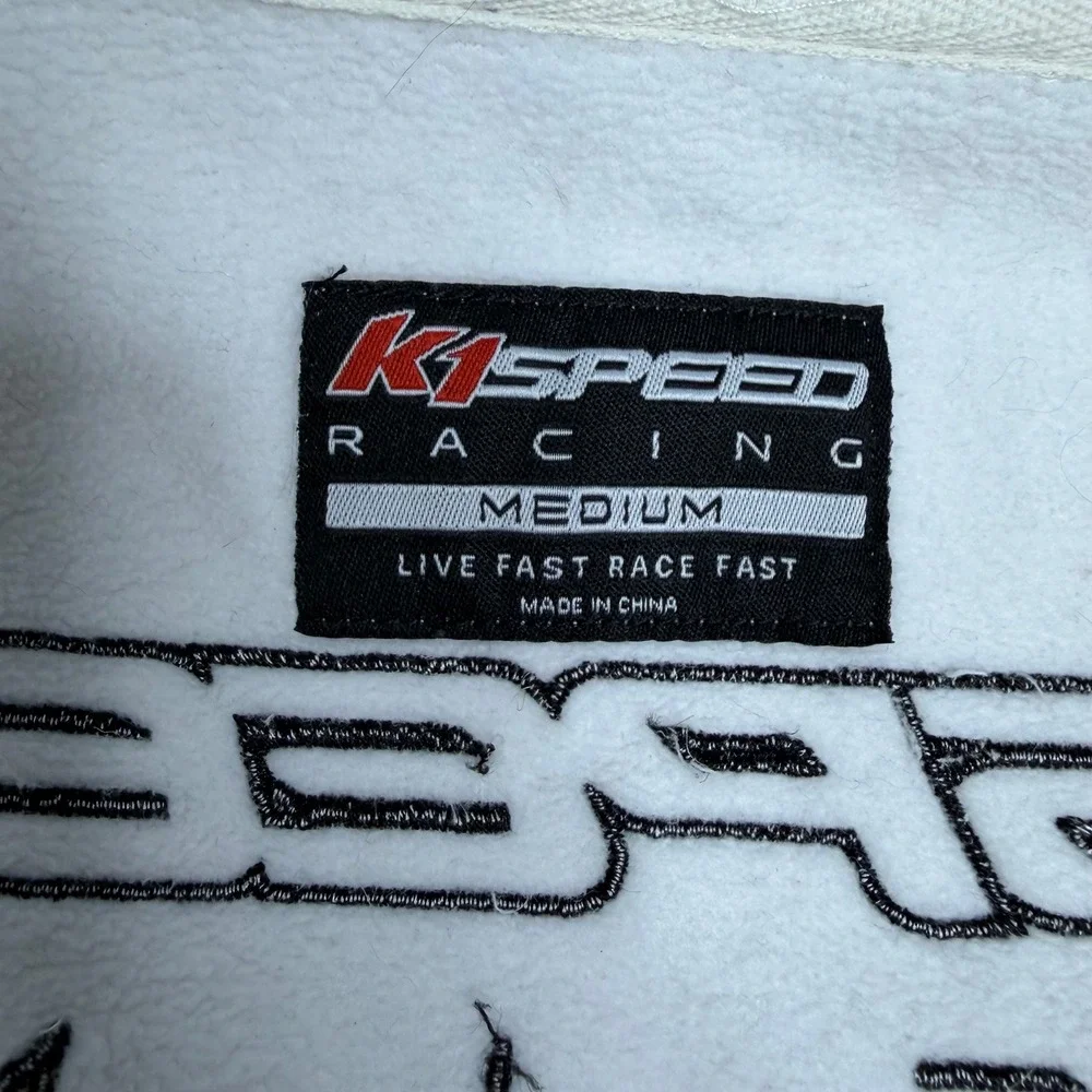 K1 Speed Racing Men Medium Softshell Jacket Black White Embroidered Sponsor Logo